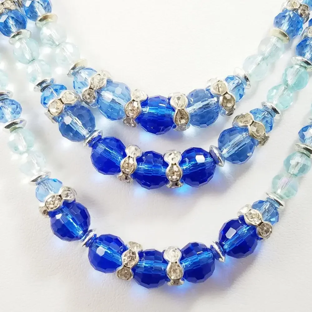 Nine West Blue Beads 3 Strand Snake Chain Necklace, 18 Inches